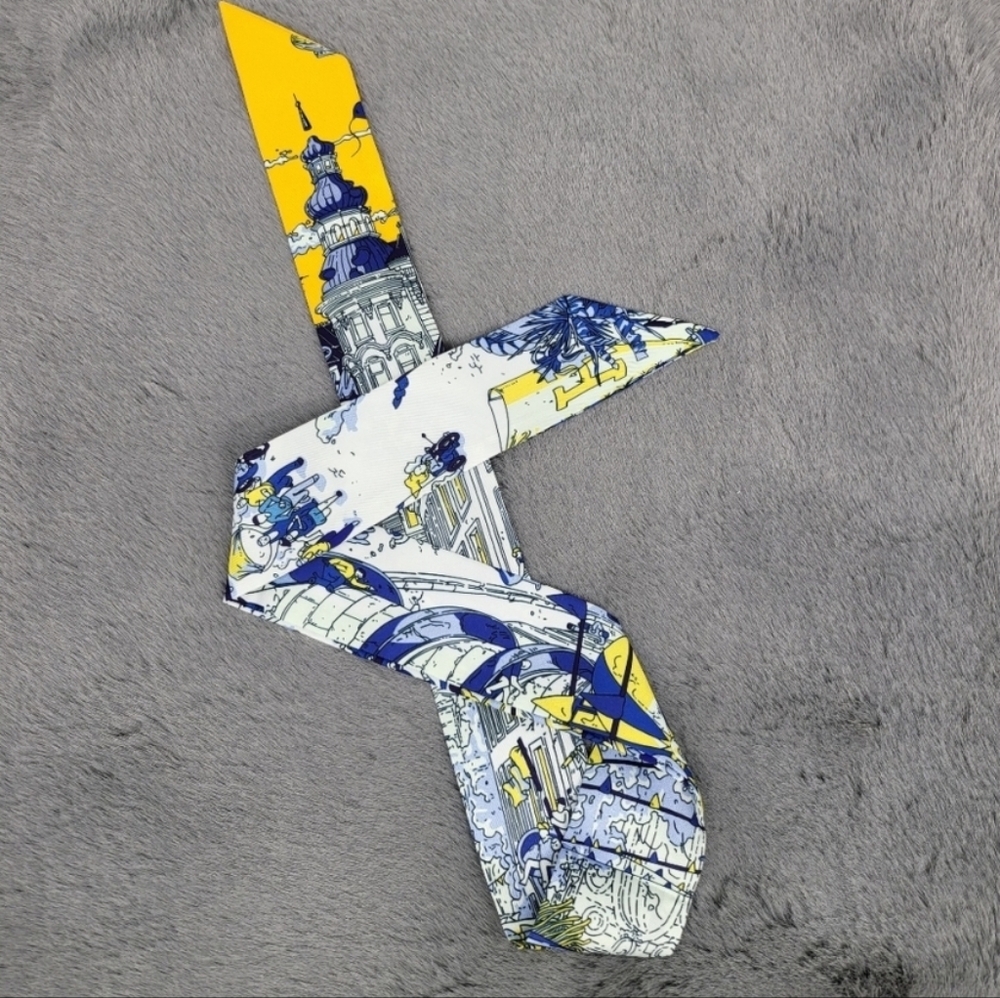 New Tower Print Silk Skinny Scarf Twilly - Picture 6 of 6
